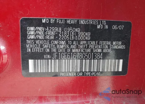 2008 Subaru Impreza 2.5I z USA, uszkodzony, nr VIN JF1GE61678G501384